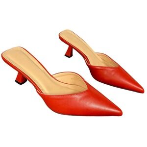 Jason Wu Torai Red Leather Pointed Toe Kitten Heel Mules Size 8